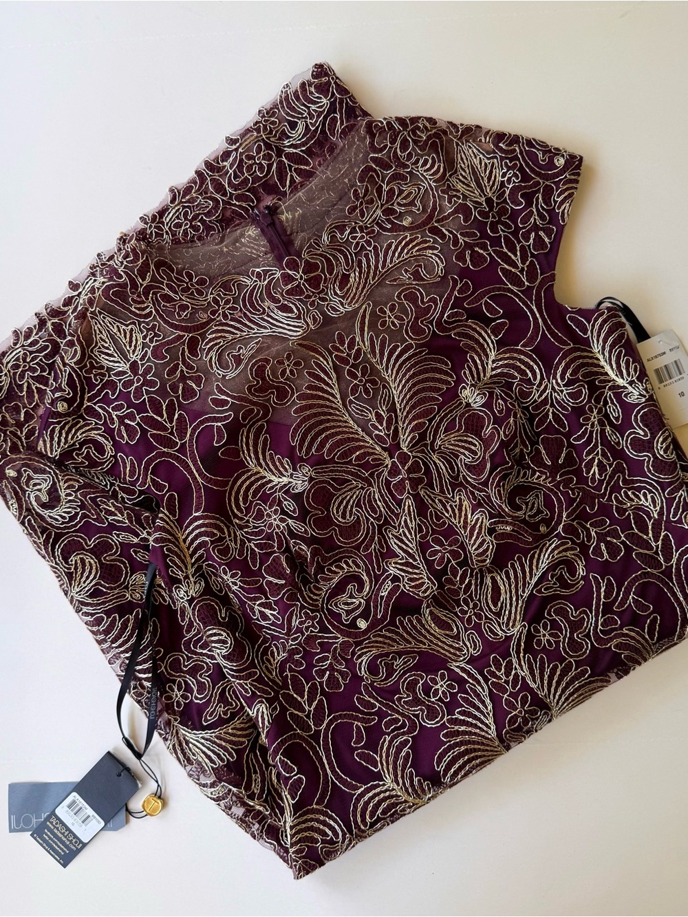 NWT Tadashi Shoji Abigail Dress Blackberry Gold Embroidered Lace Size 10 $408 - Picture 6 of 16